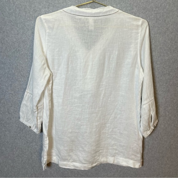 Joie Linen Prairie White V Neck Lace Tunic Top - Picture 9 of 9
